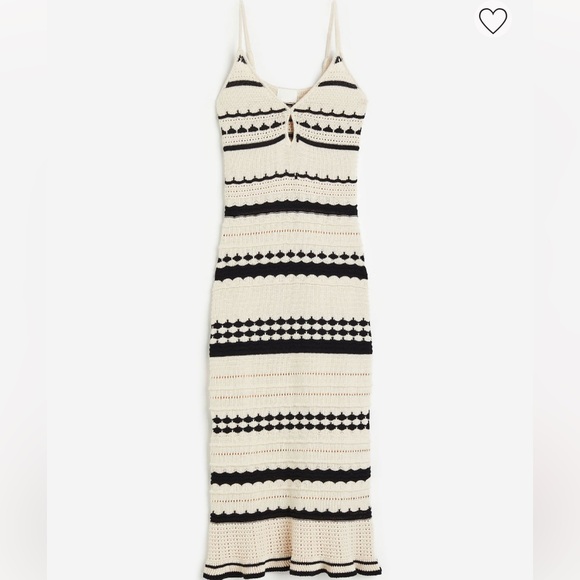 H&M Dresses & Skirts - H&M Cream and Black Striped Crochet Midi Dress